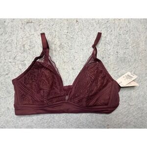 Auden Lightly Lined Bralette Burgundy Wine Lace Mesh Adjustable Straps Size L